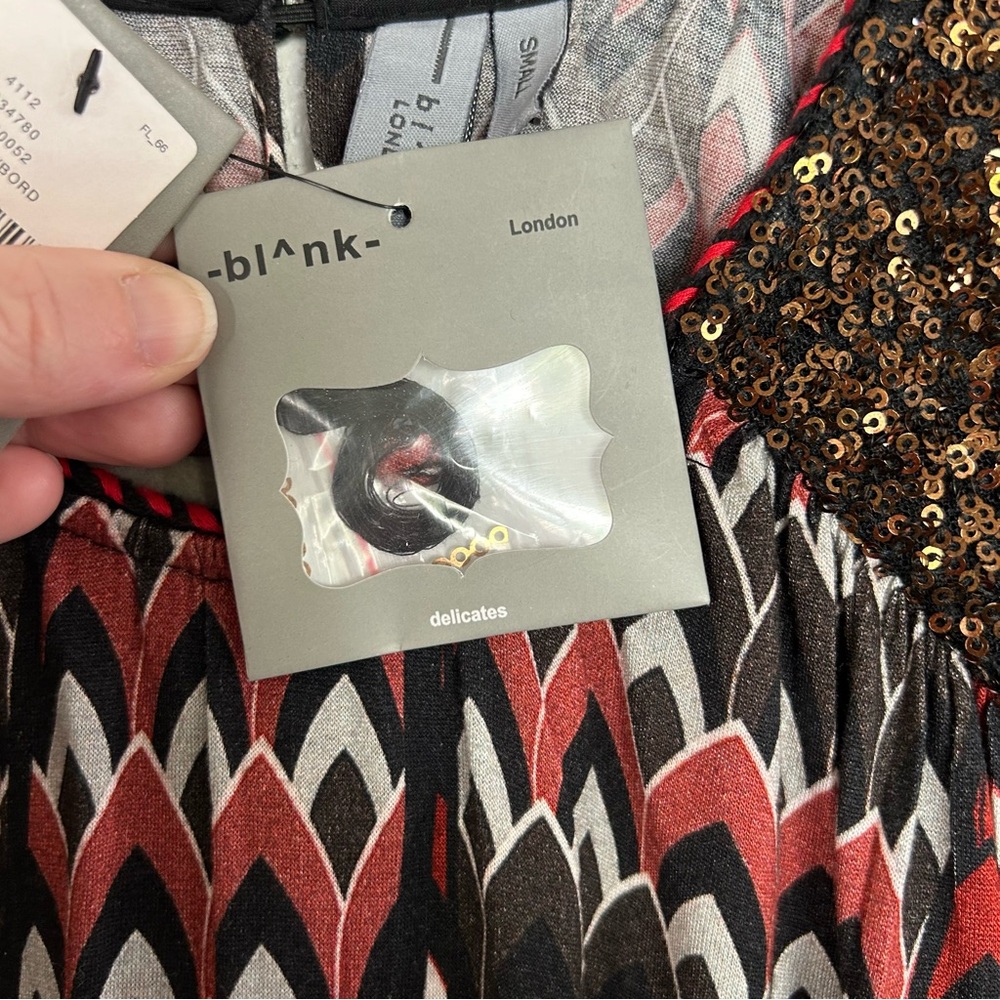 Anthropologie BL^NK London Black Red Sequin Shoulder Metallic Flowy Blouse S NWT - Picture 9 of 14